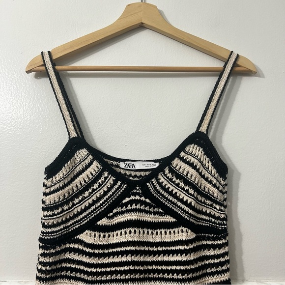 Zara Women’s S Black Cream Cotton Crochet Boho Chic Babydoll Slinky Mini Dress - Picture 3 of 13